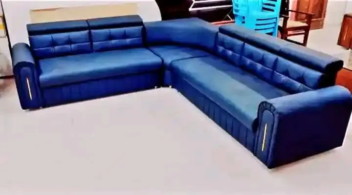 Blue leather sectional